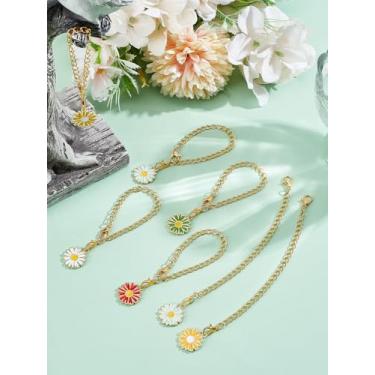 Imagem de 10 pingentes de liga de margarida esmaltada, pingentes com correntes de ferro, pingentes de cores mistas, acessórios para lidar com objetos de garrafa de água, joias, decorações personalizadas simples