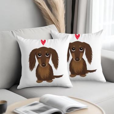 Imagem de Conjunto de 2 capas de almofada de dachshund fofas 45,7 x 45,7 cm, presentes para cães, decoração de dachshund para cães Weiner e dachshund, capas decorativas modernas, capas de almofada, capa de