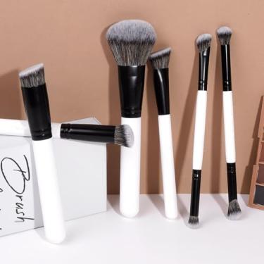 Imagem de Conjunto de 7 pincéis de maquiagem com pó, base, corretivo, creme líquido misto para misturar e sombrear (branco)