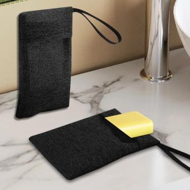 Imagem de 2 unidades de sacos de sabão, bolsa de sabonete esfoliante de bolso, esponja de banho esfoliante corporal, esponja de rede esfoliante africana para sabonete em barra mulheres e homens (preto)