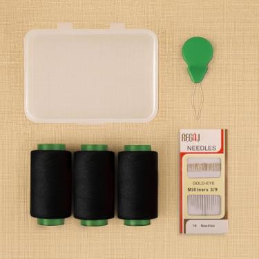 Imagem de Kit de costura de fio doméstico de 20 peças – 3 bolas de fios, 16 agulhas e passador, caixa de armazenamento portátil para artesanato, conserto e projetos DIY (preto)