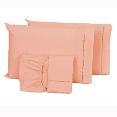 Imagem de Jogo Lençol Casal 4 Peças Ponto Palito Percal 400 Fios(SALMÃO)