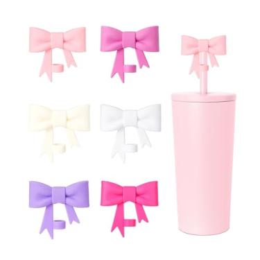 Imagem de 6 pacotes de capas clássicas de canudo de arco de 8 mm compatíveis com copos Stanley Tumbler, protetores de tampas de silicone fofos reutilizáveis para canudo, canudo, acessórios para canudos