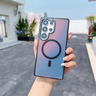 Imagem de MVVKKY Capa com cordão magnético gradiente fashion para Samsung S23Ultra, pulseira e capa à prova de choque (para Samsung S23Ultra/preto)