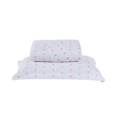 Imagem de Cobre Leito 2 Peças Solteiro Percal 200 Fios Decor 100% Poliéster - Branco/pink
