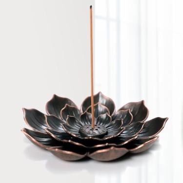 Imagem de Pacote com 1 suporte de incenso de lótus de bronze, liga para casa, meditação e espaços de ioga