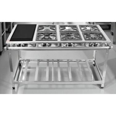Imagem de Fogão Industrial 6 Bocas com Chapa P8 em Aço Inox Leona - Mr Fogões