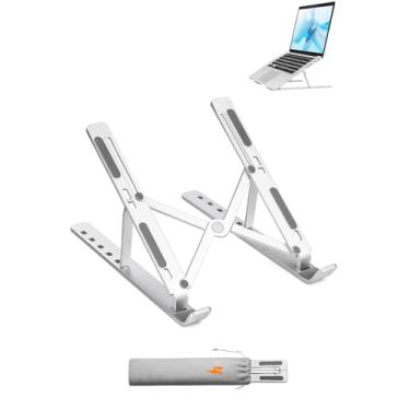 Imagem de Suporte Premium para Notebook e Tablet em Alumínio Reforçado – Ergonômico, Dobrável e Ajustável em 6 Níveis – Leve, Portátil e Estável para Home Office, Estudos e Escritório + Estojo