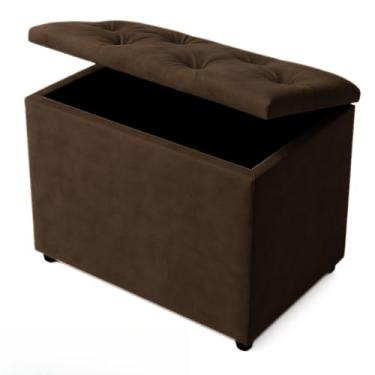 Imagem de Baú Retangular Banquinho Puff Decorativo organizador Guarda Brinquedos Assento(MARROM SUEDE)