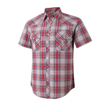 Imagem de Camisa masculina xadrez ocidental COEVALS CLUB de manga curta (cinza/v