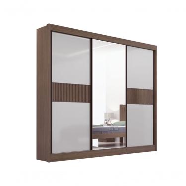 Imagem de Guarda Roupa Cristal Casal 3 Portas Ripado 6 Gavetas Com Pés D' Doro Castanho/off White/ripado