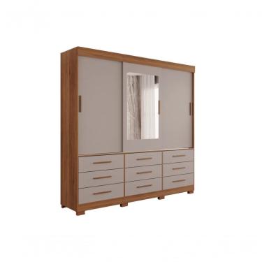 Imagem de Guarda-roupa New Star 3 Portas 9 Gavetas Com Espelho Salleto Cinamomo/off White