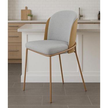 Imagem de Cadeira Estofada Compossê Com Base Em Aço Carbono Pintura Epóxi – Maya Exclusiva Linho Lincoln Cinza - Champanhe Epóxi