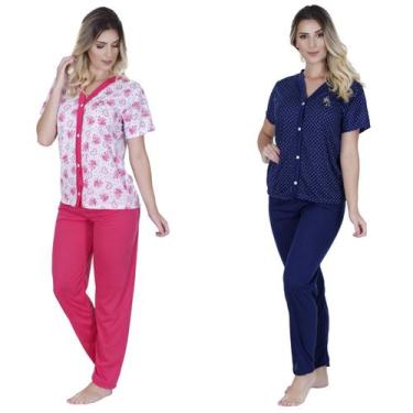 Imagem de Kit 2 Pijama calça e blusa manga curta Aberto De Botão Amamentação Ido