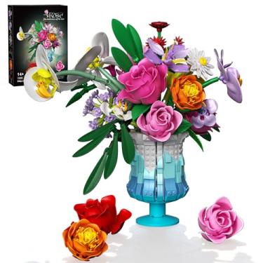 Imagem de Mavo brix Flower Building Set with Vase, Artificial Botanical Flower Set for Adults Women, Home Décor Display, Romantic Gift for Christmas, Valentine’s Day, Compatible with Lego Flower, 956 PCS
