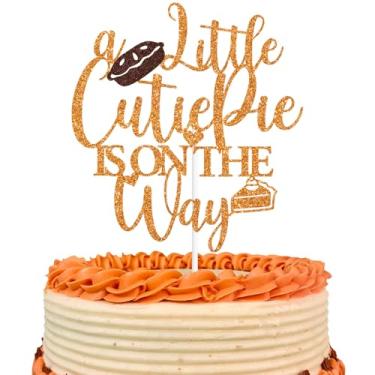 Imagem de Orange Glitter A Little Cutie Pie is on the Way Cake Topper, Sweet As Pie/Sweet Little Pumpkin, Pumpkin Cutie Pie Themed Baby Shower Party Decorations Supplies