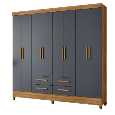 Imagem de Guarda Roupa Roupeiro Casal Quarto Florida 8 Portas 4 Gavetas Freijo Com Cinza - Moval