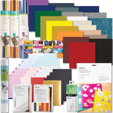 Imagem de Cricut Pacote de materiais e acessórios multifuncionais de luxo – kit de material de amostra para iniciantes de 70 peças para máquinas Cricut Explore Air and Maker - vinil, HTV, pacotes para fazer