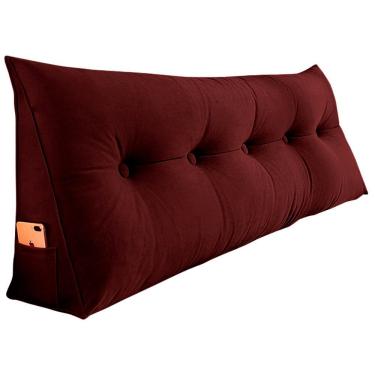 Imagem de Almofada Para Cabeceira Encosto Apoio Lombar Spot 140cm Com Porta Celular Suede - Abmaza Cor Vermelho Escuro