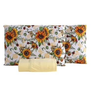 Imagem de Jogo De Lençol Luar Casal 3 Peças Malha 100% Algodão Estampado - Girassol Amarelo