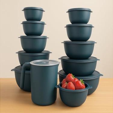 Imagem de Kit Conjunto 10 Potes Bowl + Jarra Cozinha Saladeira Pote Marmitas Plástico (Cinza Azulado)