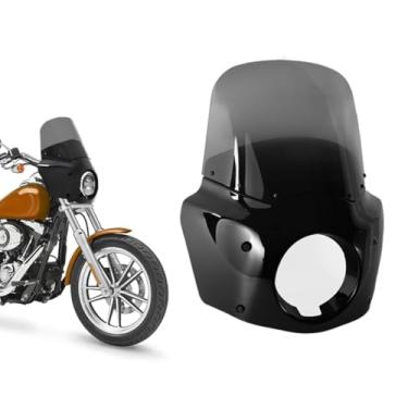 Imagem de VINTGMT Carenagem de motocicleta Carenagem de farol de 14,6 cm com para-brisa de motocicleta de 33 cm 49 mm Ferragens de montagem para Harley HD Dyna Softail Street Bob Low Rider Super Glide(moke)