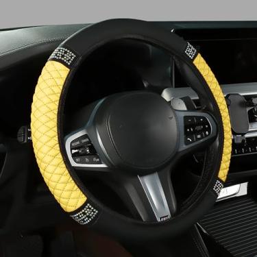 Imagem de Tioollev Capa de volante de carro brilhante, protetor de volante elástico de couro macio de strass de 38 cm, universal de 38 cm para mulheres e meninas, veículos adequados, sedans, SUVs, caminhões