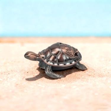 Imagem de Cinzeiro decorativo de tartaruga com tampa, 13,5 x 12 x 3,8 cm, design de metal vintage (cobre antigo)