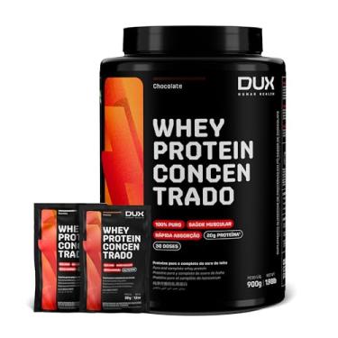 Imagem de Whey Protein Concentrado Chocolate 900g + 2 Sachês – Cookies e Baunilha – Contribui Para Ganho e Recuperação Muscular – Dux Human Health