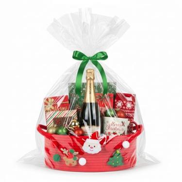 Imagem de ShellKingdom Cesta de armazenamento com alças, cesta de presente vazia com sacos de presente e fita para o Natal, pequenas cestas de tecido para casa, organizador de armazenamento de berçário, 30 x 20