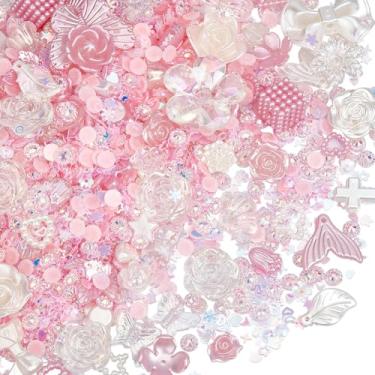 Imagem de NBEADS Kit de contas de flores de resina, 30 g de lantejoulas de PVC, 30 g, laço de plástico, contas de flor de borboleta e 1000 peças de cabochão de plástico, suprimentos de joias para capa de