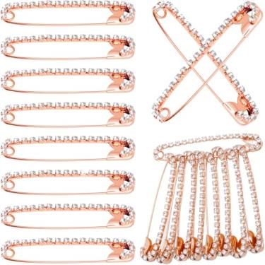 Imagem de Mxxipp 8 pinos de segurança de strass, pinos decorativos de strass brilhante para roupas, clipes de broche de cristal clássicos para cachecol, xale, jeans, suéteres, vestidos - ouro rosa