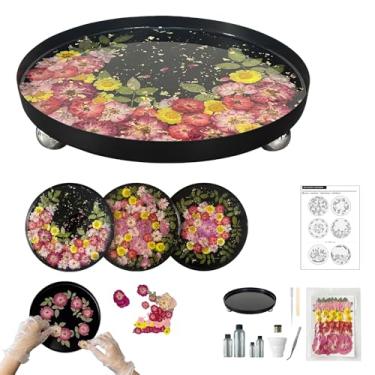 Imagem de Bandejas de decoração de obra-prima, kit de resina DIY com rosas prensadas reais, base de metal elegante, flocos de ouro, guia para iniciantes com ideias de design, sem necessidade de habilidades