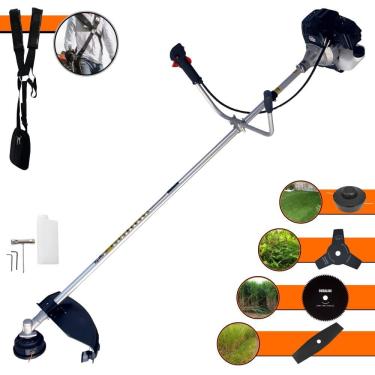 Imagem de Roçadeira Robusta Toyama RT43LB25A À Gasolina 43cc 1,7HP C/ Sistema Antivibração Carretel Nylon e Faca 3 Pontas + EXTRA Faca 2 Pontas e Faca 80 Dentes