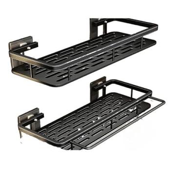 Imagem de Prateleira Para Banheiro Sem Furo Organizador De Shampoo Em Aluminio Premium Suporte Para Banheiro Multiuso(KIT 3-Preto ouro Retângulo)
