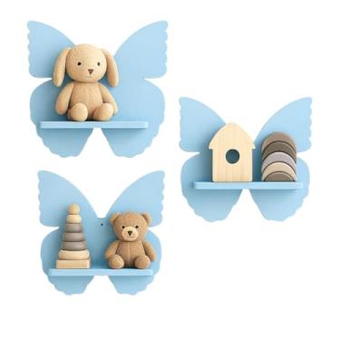 Imagem de Trio de Prateleira MDF Borboletinha Nichos Quarto de Bebê Decoração Infantil Modelo Borboleta (Azul Bebê)