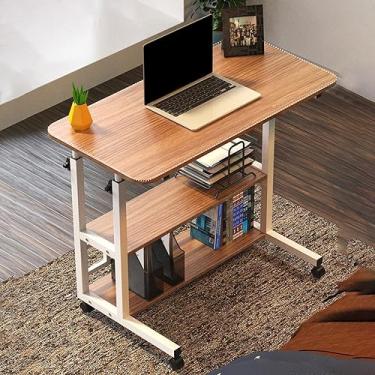 Imagem de BSNANCA Mesa de pé ajustável em altura com prateleiras, mesa de computador portátil com rodas, mesa de laptop premium para pequenos espaços em escritório doméstico (marrom 80 x 40 cm)