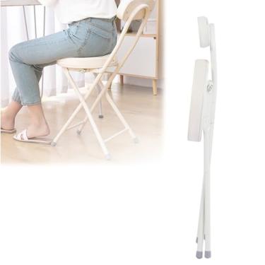 Imagem de Banqueta dobrável portátil para café da manhã, banquinho de esponja de poliuretano branco com encosto, cadeira alta redonda moderna para festa no jardim, ao ar livre, escritório