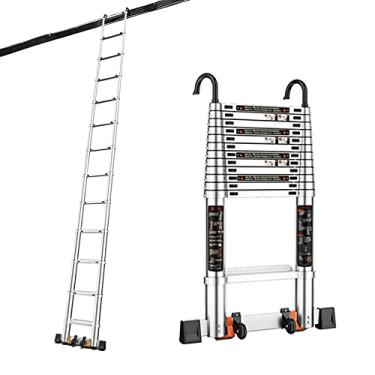 Imagem de Escada Telescópica Durável 100% Liga de Alumínio Escada Telescópica, Profissional Dobrável Trabalho Externo Escada de Extensão Telescópica para Pessoas Resistentes, Capacidade de 150 kg (Tamanho: 4,9
