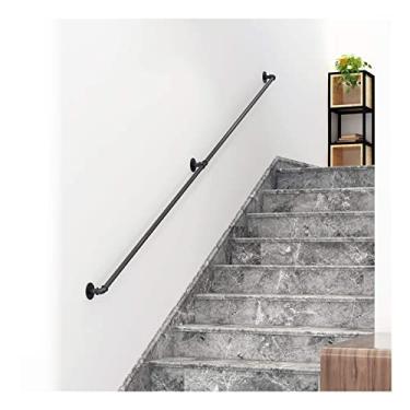 Imagem de Corrimão de tubulação/corrimão de escada de ferro forjado a vento industrial, loft interno doméstico contra a parede alça de jardim de infância antiderrapante antigo, preto (1 pés-6 m) (tamanho: 0,3 m