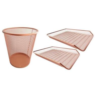 Imagem de Lixeira E Bandejas Organizadora Escritório Rose Gold - Markys Store