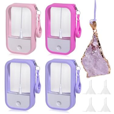 Imagem de NVTED Frasco de spray de cartão com cordão de cristal, 4 peças, estojo de silicone portátil ultrafino, perfume, recarregável, frascos vazios de viagem para álcool, desinfetante para as mãos, toner de