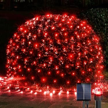 Imagem de WBao Luzes solares de rede de Natal 200LED F8 lâmpadas grandes, 2,6 m x 1,6 m, luzes de arbustos de Natal com controle remoto, 8 modos, temporizador, impermeável para gramado, arbustos, arbustos