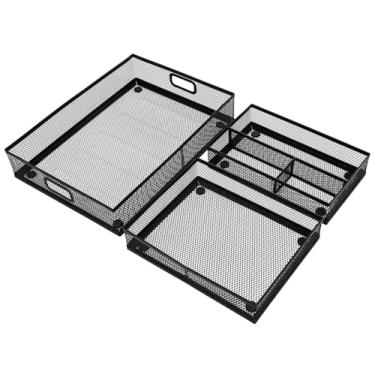 Imagem de Noamus Pacote com 3 organizadores de gaveta de escritório, bandeja divisória de mesa, cesta de mesa de malha de metal, caixa de armazenamento de caneta com 6 compartimentos para maquiagem, artigos de