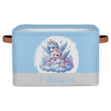 Imagem de Cestas de armazenamento pequenas, unicórnio voador azul com alças, caixas de armazenamento de brinquedos infantis, organizador de cubo de tecido dobrável para berçário, sala de estar, quarto