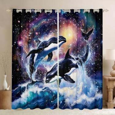 Imagem de Erosebridal Cortinas blecaute Orca Baleia 106,7 cm L x 84 C Orcinus Orca Ocean Window Curtains for Kids Boys Men Galaxy Killer Whale Curtains & Drapes Starry Sky Sea Animal Marine Life Room Decor 2
