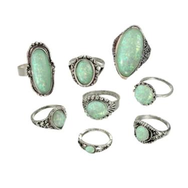 Imagem de Kysin Chiys Conjunto de 8 peças de anéis turquesa ocidentais vintage turquesa vintage roupas de concerto country joias boêmia caubói acessório para mulheres, adjustable, Metal, Sem pedra preciosa