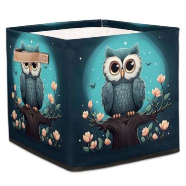 Imagem de hongjinglin Cestas dobráveis de armazenamento de coruja, animal, flor, fofas, caixas dobráveis para crianças, brinquedo com alças, organizador de tecido, cesto organizador para berçário, sala de estar