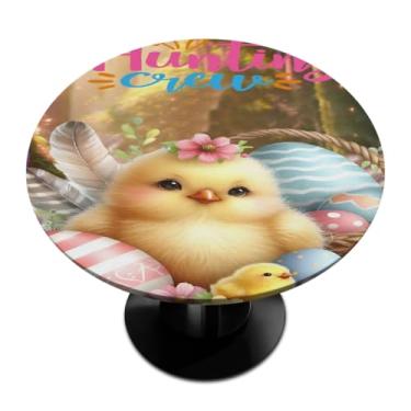 Imagem de hongjinglin Toalha de mesa redonda com borda elástica de Páscoa, toalha de mesa redonda limpável para ambientes internos e externos, pátio, jantar, cozinha, festival, decoração para mesas de 114 a 127