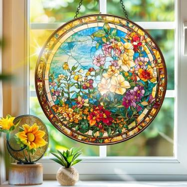 Imagem de Acrílico colorido, apanhador de sol, decoração de janela pendurada com flores, arte de parede de arco-íris, para sala de estar, quarto, varanda, interior, exterior, jardim, decoração, 19 x 19 cm, 67